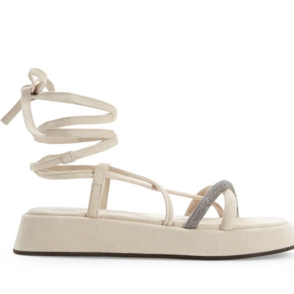 Brunello Cucinelli Cream and Gray Strappy Sandals